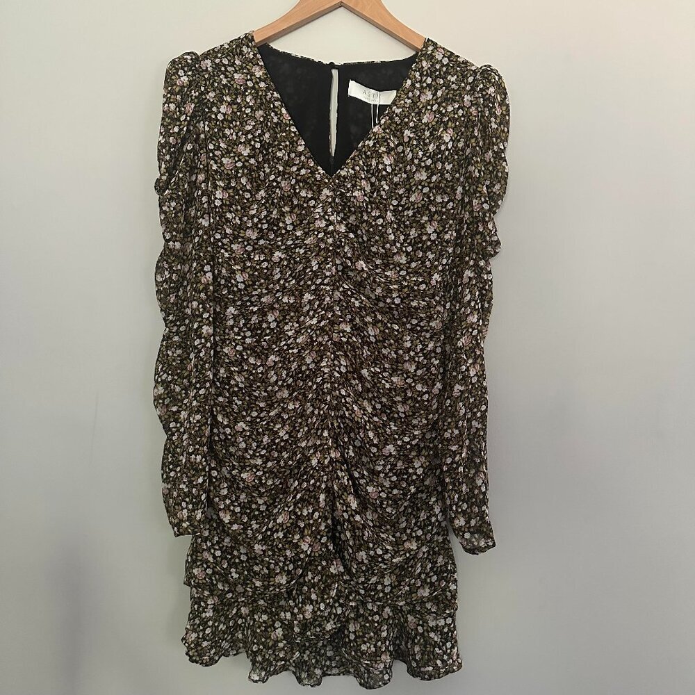 ASTR The Label Ruched Mini Dress Puff Sleeves Floral - NWT - Small